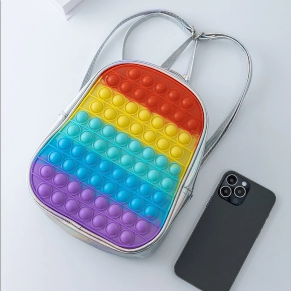 Girls Holographic Backpack with Multi Color Bubble Design OS New - Picture 2 of 5